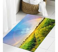 JHAOUNUK Tappeto Bagno Super Assorbente Tappetino per Doccia Microfibra,Asciugatura Rapida Tappetino Doccia per,Decorazione della fattoria, arcobaleno nel cielo sopra il campo di grano al tram,60x90cm