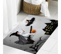 JHAOUNUK Tappeto Bagno Super Assorbente Tappetino per Doccia Microfibra,Asciugatura Rapida Tappetino Doccia per,Festa di Halloween bambino sulla scopa con cappello da mago bacchetta magica che,60x90cm
