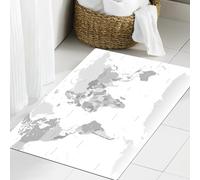 JHAOUNUK Tappeto Bagno Super Assorbente Tappetino per Doccia Microfibra,Asciugatura Rapida Tappetino Doccia per,Mappa del mondo grigia e dettagliata con tutti i paesi e le principali città Cap,60x90cm