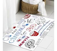 JHAOUNUK Tappeto Bagno Super Assorbente Tappetino per Doccia Microfibra,Asciugatura Rapida Tappetino Doccia per,Cinema, varie icone disegnate a mano su uno sfondo in stile pagina per il quader,60x90cm