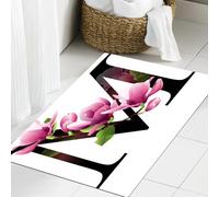 JHAOUNUK Tappeto Bagno Super Assorbente Tappetino per Doccia Microfibra,Asciugatura Rapida Tappetino Doccia per,Lettera M, fiori di magnolia che esprimono dignità e nobiltà Fiori nell'alfabeto,60x90cm