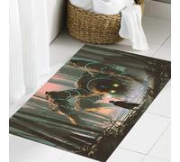 JHAOUNUK Tappeto Bagno Super Assorbente Tappetino per Doccia Microfibra,Asciugatura Rapida Tappetino Doccia per,giovane mago con bastone magico e creatura gigante che si guardano nella foresta,50x80cm