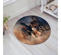 JHAOUNUK Tappeto Bagno Super Assorbente Tappetino per Doccia Microfibra,Asciugatura Rapida Tappetino Doccia per,Decorazione per cavalli, due stalloni neri corrono al tramonto nella polvere del,60x60cm