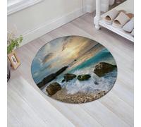 JHAOUNUK Tappeto Bagno Super Assorbente Tappetino per Doccia Microfibra,Asciugatura Rapida Tappetino Doccia per,Oceano, Paesaggio marino sizione dellaRocce Onde Cielo nuvoloso Sol,60x60cm
