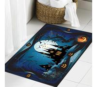 JHAOUNUK Tappeto Bagno Super Assorbente Tappetino per Doccia Microfibra,Asciugatura Rapida Tappetino Doccia per,Sfondo della notte di Halloween con zucca, casa stregata e luna piena. Modello d,60x90cm