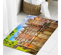 JHAOUNUK Tappeto Bagno Super Assorbente Tappetino per Doccia Microfibra,Asciugatura Rapida Tappetino Doccia per,Paesaggio urbano, vecchi edifici ad Amsterdam Noord Ferry Città culturale olande,60x90cm