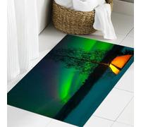 JHAOUNUK Tappeto Bagno Super Assorbente Tappetino per Doccia Microfibra,Asciugatura Rapida Tappetino Doccia per,Campeggio nel nord con l'aurora boreale in alto - Aurora Boreale,60x90cm