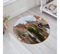 JHAOUNUK Tappeto Bagno Super Assorbente Tappetino per Doccia Microfibra,Asciugatura Rapida Tappetino Doccia per,Paesaggio urbano, scenario vivido con canale d'acqua nel centro storico di Bruge,60x60cm