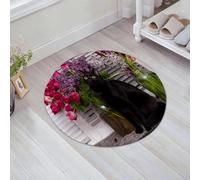 JHAOUNUK Tappeto Bagno Super Assorbente Tappetino per Doccia Microfibra,Asciugatura Rapida Tappetino Doccia per,gatto nero alza la testa. sul davanzale della finestra sullo sfondo di fiori e p,60x60cm