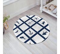 JHAOUNUK Tappeto Bagno Super Assorbente Tappetino per Doccia Microfibra,Asciugatura Rapida Tappetino Doccia per,Blu navy, corda di nave da yacht della Marina come cornice con immagine di pesce,60x60cm