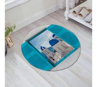 JHAOUNUK Tappeto Bagno Super Assorbente Tappetino per Doccia Microfibra,Asciugatura Rapida Tappetino Doccia per,Finestra panoramica con vista su un edificio classico con cupole blu Oia Santori,60x60cm