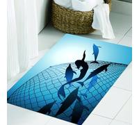 JHAOUNUK Tappeto Bagno Super Assorbente Tappetino per Doccia Microfibra,Asciugatura Rapida Tappetino Doccia per,Decorazione sirena, una sirena salva il volo dei delfini da una rete da pesca su,60x90cm