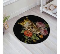 JHAOUNUK Tappeto Bagno Super Assorbente Tappetino per Doccia Microfibra,Asciugatura Rapida Tappetino Doccia per,Ricamo corona dorata teschio e rose rosse. Arte del giorno della morte del dia d,60x60cm
