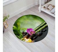 JHAOUNUK Tappeto Bagno Super Assorbente Tappetino per Doccia Microfibra,Asciugatura Rapida Tappetino Doccia per,Decorazione Spa, steli di bambù orchidea pietre chakra alternativa giapponese Fe,60x60cm