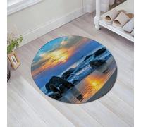 JHAOUNUK Tappeto Bagno Super Assorbente Tappetino per Doccia Microfibra,Asciugatura Rapida Tappetino Doccia per,Mare, tramonto paesaggio sulla spiaggia sabbiosa con rocce e onde pace solitaria,60x60cm