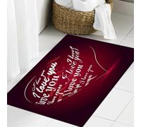 JHAOUNUK Tappeto Bagno Super Assorbente Tappetino per Doccia Microfibra,Asciugatura Rapida Tappetino Doccia per,Amore cuore 'ti amo' sfondo rosso,60x90cm