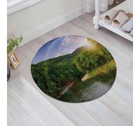 JHAOUNUK Tappeto Bagno Super Assorbente Tappetino per Doccia Microfibra,Asciugatura Rapida Tappetino Doccia per,fiume che scorre tra montagne verdi attraverso la foresta al tramonto,60x60cm
