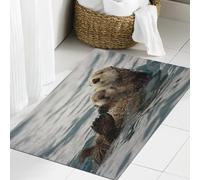 JHAOUNUK Tappeto Bagno Super Assorbente Tappetino per Doccia Microfibra,Asciugatura Rapida Tappetino Doccia per,Una lontra di mare madre con il suo cucciolo appena nato.,60x90cm