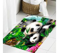 JHAOUNUK Tappeto Bagno Super Assorbente Tappetino per Doccia Microfibra,Asciugatura Rapida Tappetino Doccia per,La mamma panda e il suo cucciolo si coccolano e mangiano bambù al mattino in uno,60x90cm