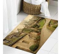 JHAOUNUK Tappeto Bagno Super Assorbente Tappetino per Doccia Microfibra,Asciugatura Rapida Tappetino Doccia per,Città nnica con case in pietra Costruzione di campagna inglese retrò,60x90cm