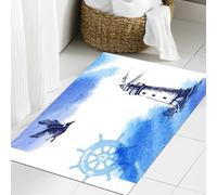 JHAOUNUK Tappeto Bagno Super Assorbente Tappetino per Doccia Microfibra,Asciugatura Rapida Tappetino Doccia per,Fattoria, acquerelli con Antico Faro Ancora Tema Nautico,60x90cm