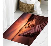 JHAOUNUK Tappeto Bagno Super Assorbente Tappetino per Doccia Microfibra,Asciugatura Rapida Tappetino Doccia per,Decorazione paesaggistica, vecchio molo rustico sulla spiaggia e cielo romantico,60x90cm