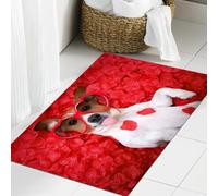 JHAOUNUK Tappeto Bagno Super Assorbente Tappetino per Doccia Microfibra,Asciugatura Rapida Tappetino Doccia per,Jack Russell cane che tira fuori la lingua mentre è sdraiato sul letto pieno di,60x90cm