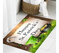 JHAOUNUK Tappeto Bagno Super Assorbente Tappetino per Doccia Microfibra,Asciugatura Rapida Tappetino Doccia per,Etichetta Happy St Patricks Day con bordo angolare di trifogli lucidi su uno sfo,60x90cm