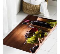 JHAOUNUK Tappeto Bagno Super Assorbente Tappetino per Doccia Microfibra,Asciugatura Rapida Tappetino Doccia per,Bicchieri di vino rosso e bianco serviti con uva su uno sfondo di legno,60x90cm