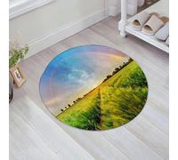 JHAOUNUK Tappeto Bagno Super Assorbente Tappetino per Doccia Microfibra,Asciugatura Rapida Tappetino Doccia per,Decorazione della fattoria, arcobaleno nel cielo sopra il campo di grano al tram,60x60cm