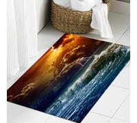 JHAOUNUK Tappeto Bagno Super Assorbente Tappetino per Doccia Microfibra,Asciugatura Rapida Tappetino Doccia per,Lake Set, orages, Rayons, océan, Vagues, Forces Sauvages, feu, brûlé, dans, Les,60x90cm
