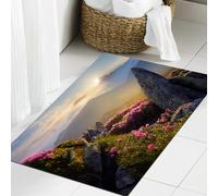 JHAOUNUK Tappeto Bagno Super Assorbente Tappetino per Doccia Microfibra,Asciugatura Rapida Tappetino Doccia per,Alba nel prato della valle con rododendri, fauna selvatica, idilliaco scenario,50x80cm
