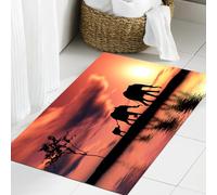 JHAOUNUK Tappeto Bagno Super Assorbente Tappetino per Doccia Microfibra,Asciugatura Rapida Tappetino Doccia per,Silhouette di elefanti su un fiume Africa Animali Fauna selvatica Avventura Paes,60x90cm