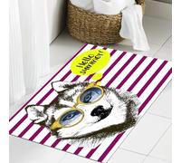 JHAOUNUK Tappeto Bagno Super Assorbente Tappetino per Doccia Microfibra,Asciugatura Rapida Tappetino Doccia per,Alaskan Malamute, strisce viola con occhiali Husky schizzo giallo Hipster Ciao S,50x80cm