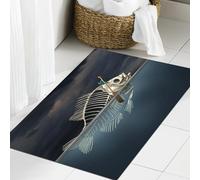 JHAOUNUK Tappeto Bagno Super Assorbente Tappetino per Doccia Microfibra,Asciugatura Rapida Tappetino Doccia per,uomo con uno scheletro di pesce in mare in kayak, illustrazione di aria condizio,60x90cm