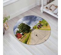 JHAOUNUK Tappeto Bagno Super Assorbente Tappetino per Doccia Microfibra,Asciugatura Rapida Tappetino Doccia per,Strada di campagna con fienile rosso e trattore sul lato,60x60cm