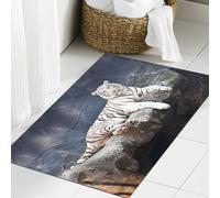 JHAOUNUK Tappeto Bagno Super Assorbente Tappetino per Doccia Microfibra,Asciugatura Rapida Tappetino Doccia per,La tigre bianca del Bengala si sdraiò sulla scogliera,50x80cm