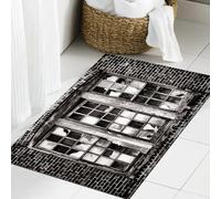 JHAOUNUK Tappeto Bagno Super Assorbente Tappetino per Doccia Microfibra,Asciugatura Rapida Tappetino Doccia per,Finestra rotta con vetri mancanti e muro di mattoni antichi su un vecchio magazz,60x90cm