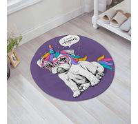 JHAOUNUK Tappeto Bagno Super Assorbente Tappetino per Doccia Microfibra,Asciugatura Rapida Tappetino Doccia per,Cucciolo di Bulldog in un costume colorato con parrucca di unicorno, corno e cod,60x60cm