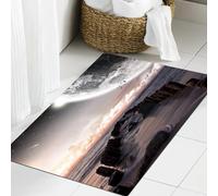 JHAOUNUK Tappeto Bagno Super Assorbente Tappetino per Doccia Microfibra,Asciugatura Rapida Tappetino Doccia per,Luna Fantasy Pianeta Spiaggia con Vecchio Molo con Onde del Mare Fiction Eclissi,60x90cm