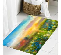 JHAOUNUK Tappeto Bagno Super Assorbente Tappetino per Doccia Microfibra,Asciugatura Rapida Tappetino Doccia per,Tarassaco, fiordaliso, margherita, fiori sul prato prima del tramonto F,60x90cm