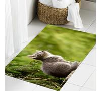 JHAOUNUK Tappeto Bagno Super Assorbente Tappetino per Doccia Microfibra,Asciugatura Rapida Tappetino Doccia per,Gatto divertente seduto gattino amante degli animali domestici che guarda il cie,60x90cm