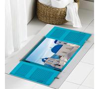 JHAOUNUK Tappeto Bagno Super Assorbente Tappetino per Doccia Microfibra,Asciugatura Rapida Tappetino Doccia per,Finestra panoramica con vista su un edificio classico con cupole blu Oia Santori,60x90cm