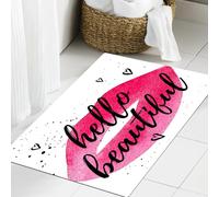 JHAOUNUK Tappeto Bagno Super Assorbente Tappetino per Doccia Microfibra,Asciugatura Rapida Tappetino Doccia per,Ciao, forma del labbro in acquerello con una frase d'amore sul cuore, tema di Va,60x90cm