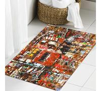 JHAOUNUK Tappeto Bagno Super Assorbente Tappetino per Doccia Microfibra,Asciugatura Rapida Tappetino Doccia per,Arte fantasy, quadro astratto urbano con tram e umano,60x90cm