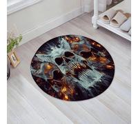 JHAOUNUK Tappeto da bagno morbido, 60 x 60 cm, con tre teschi di demoni con corna bruciate, illustrazione 3D, antiscivolo, lavabile, morbido tappeto da bagno assorbente