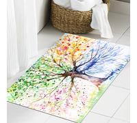 JHAOUNUK Tappeto da bagno morbido, 60 x 90 cm, dipinto a mano, illustrazione di un albero di quattro stagioni, immagine che ho m,antiscivolo, lavabile, tappetino da bagno soffice, assorbente