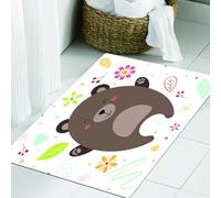 JHAOUNUK Tappeto da bagno morbido, 60 x 90 cm, illustrazione di un orso su uno sfondo floreale. Immagine di un Ted, antiscivolo, lavabile, morbido tappetino da bagno assorbente