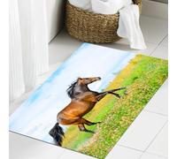JHAOUNUK Tappeto da bagno morbido, 60 x 90 cm, per equitazione, gare di cavalli sul prato dei fiori, a T rurale, antiscivolo, lavabile, morbido tappetino da bagno assorbente
