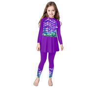 Jhaoyu Costume da bagno a maniche lunghe per bambini, costume da bagno con pantaloni, set di costumi da bagno estivo rashguard musulmano Burkini set islamico costume da bagno, viola., 158 cm-164 cm